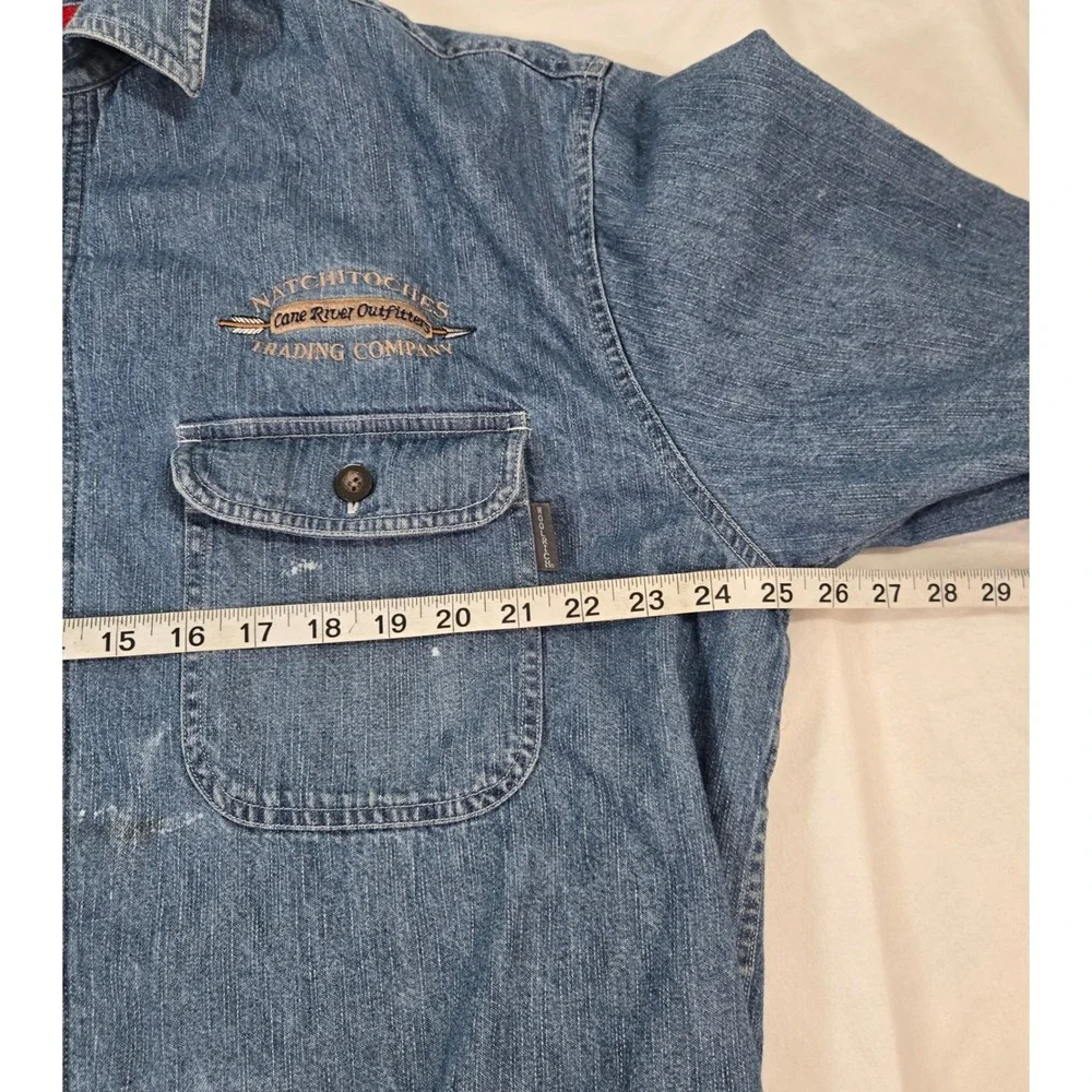 Vintage 90s Woolrich Fleece Lined Denim Shirt Large Made in Hong Kong Shacket